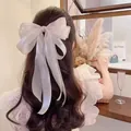 Roze grote organza haarklem met strik en lange linten voor een elegante haarstijl - 0736-3# Rijst 3-laags Eendenclip