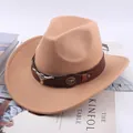Khaki western cowboy hat with vintage bull head leather band and metallic studs - One Size 57-58cm / Leather Band with Cow Skull Style / Camel