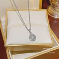Elegante collana in acciaio al titanio con ciondolo circolare scintillante per donne - Stile Disco Micro-Pavé (X180) / Argento