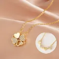 Collana in acciaio al titanio oro con ciondolo a trifoglio a cuore pieghevole - Stile Ciondolo a Cuore Quadrifoglio Pieghevole (X106) / Oro