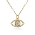 18K gold plated necklace featuring a pink and white zircon evil eye pendant design - Gold-Pink Style (21875)