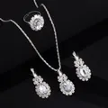 Sparkling silver bridal jewelry set including crystal necklace earrings and ring - Three-Piece Set / 8408 White