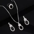 Elegant silver jewelry set with black oval gemstones and necklace, ring, and earrings - Three-Piece Set / 8407 Black