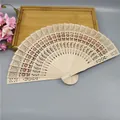 Classic 8-inch Chinese carved wooden folding fan with red floral accents and openwork - Sunflower Fan