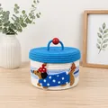 Blue cotton rope storage basket with lid and dachshund embroidery for home decor - Dark Blue Lid - Blue Dog (22*15)