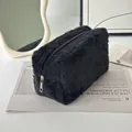 Plush black makeup bag with soft faux fur texture and silver zipper for travel storage - 17cmx10cmx10cm / Black