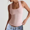 Pink ribbed knit slim fit sleeveless tank top for women summer yoga and casual wear - S / Sakura Pink