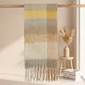 Thick checkered scarf in yellow, grey and beige with long tassels and mohair texture - 38x205cm+17cm*2 / Yellow Beige Grey Large Plaid (15#)