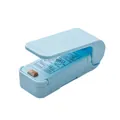 Light blue portable mini heat sealer for snacks and plastic bags with safety guard - Chinese Packaging / Blue