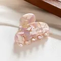 Pink marble acetate hair claw clip with French vintage floral texture for women - Floral Milk Coffee 4cm