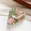 Acetate hair claw clip with pink and green marble pattern in vintage French style - Pink Green 4cm