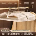 Non-slip cream white flocked hanger with space-saving short neck design for wardrobes - Space-Saving Short Neck Style / Cream White