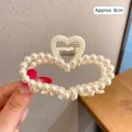 Hollow heart-shaped pearl hair claw clip in creamy white finish, 8cm long size - Artificial Pearl Heart Claw Clip (17#)