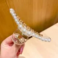 Large champagne acrylic hair claw clip with gradient white pearls for thick hair - Transparent Artificial Pearl Hair Clip 9cm (26#)