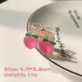 Pink peach shaped hair claw clip with green leaves in gradient acrylic material - Two Peaches Claw Clip (40#)