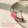 Mini pink peach hair claw clip with green leaves in a translucent jelly finish - Small Peach Claw Clip (41#)