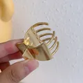 Large golden alloy hair claw clip with brushed metal texture and multi-tooth design - Gold Ponytail Claw Clip (47#)