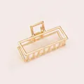 Golden hollow square metal hair claw clip with 7cm length for elegant hair styling - Medium Square Claw Clip (63#)