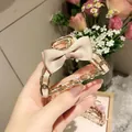 Elegant gold metal hair claw clip featuring a silk bow and woven chain design for women - Apricot White Bowknot Large Claw Clip (89#)