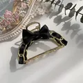 Golden metal hair claw with black ribbon bow and chain detail for French style hairstyles - Black Bowknot Large Claw Clip (90#)