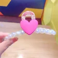 Large transparent hair claw clip with a pink heart decoration and white pearls - Rose Red Artificial Pearl Heart Claw Clip (91#)