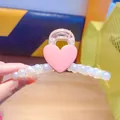 Pink heart pearl hair claw clip with transparent acrylic base and metal spring clasp - Korean Pink Artificial Pearl Heart Claw Clip (95#)