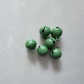 Set of six vibrant green 14mm painted metal bells with top hanging rings for DIY crafts - Roller Spray Christmas Green / 14mm