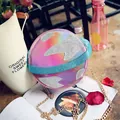 Holographic planet-shaped crossbody bag with blue sequins and gold chain strap - Pink
