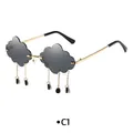 Lunettes de soleil sans monture en forme de nuage avec pendentifs gouttes d'eau - Monture Dorée Verres Gris