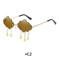 Lunettes de soleil nuage marron sans monture avec cadre doré et pampilles goutte de pluie - Monture Dorée Verres Marron