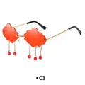 Lunettes de soleil nuage sans monture avec verres rouges et chaînes gouttes dorées - Monture Dorée Verre Rouge Clair