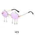 Cloud-shaped rimless sunglasses with purple lenses, gold metal frame, and tear pendants - Gold Frame Light Purple Lens