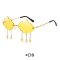 Frameless yellow cloud sunglasses with metallic waterdrop pendants in golden finish - Gold Frame Fluorescent Yellow Lens