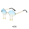 Cloud-shaped rimless sunglasses with blue-yellow gradient lenses and rain drop tassels - Gold Frame Blue Yellow Gradient Lens