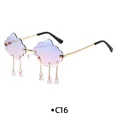 Cloud-shaped rimless sunglasses with purple gradient lenses and raindrops hanging - Gold Frame Blue Pink Gradient Lens