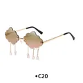 Frameless cloud shaped sunglasses with brown pink gradient lenses and rain drop charms - Gold Frame Tea Pink Gradient Lens