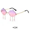 Cloud shaped sunglasses with purple gradient lenses and pink rain drop charms - Gold Frame Purple Pink Gradient Lens