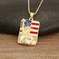 Collana placcata oro 18K con ciondolo Statua della Libertà e bandiera USA smaltata - Statua della Libertà e Bandiera USA (N1917)