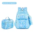 Sky blue 3-piece backpack set for girls featuring white stars and heart-shaped zippers - Blue Gradient Starry Style (Stars)