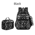 Black waterproof 3-piece backpack set with silver star prints and heart zipper pulls - Black Gradient Starry Style (Stars)