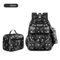 Black waterproof 3-piece backpack set with silver star prints and heart zipper pulls - Black Gradient Starry Style (Stars)
