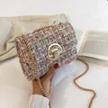 Classic colorful tweed square bag with gold chain strap and metal rotary buckle - Colorful