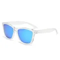 Modern polarized sunglasses with transparent frames and blue mirrored lenses - Transparent Frame Ice Blue Lens (8580)