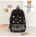 Black high-capacity school backpack with cute prints and transparent display window - Black