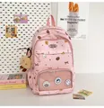 Pink Japanese style student backpack with cute cartoon patterns and plush pendant - Pink With Charm