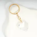 Süßer herzförmiger Acryl-Kristall Schlüsselanhänger mit goldenem Metallring und Anhänger - Klarweiß / Gold