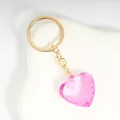 Sweet pink faceted crystal heart keychain with premium gold-tone metal ring and chain - Rose Red / Gold