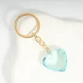 Light blue heart-shaped acrylic crystal keychain with gold metal link chain decoration - Light Lake Blue / Gold