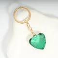 Sweet heart-shaped green crystal acrylic charm with golden keychain link - New Green / Gold