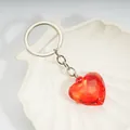 Sweet red heart-shaped acrylic crystal faceted pendant keychain with silver ring - Red / Silver